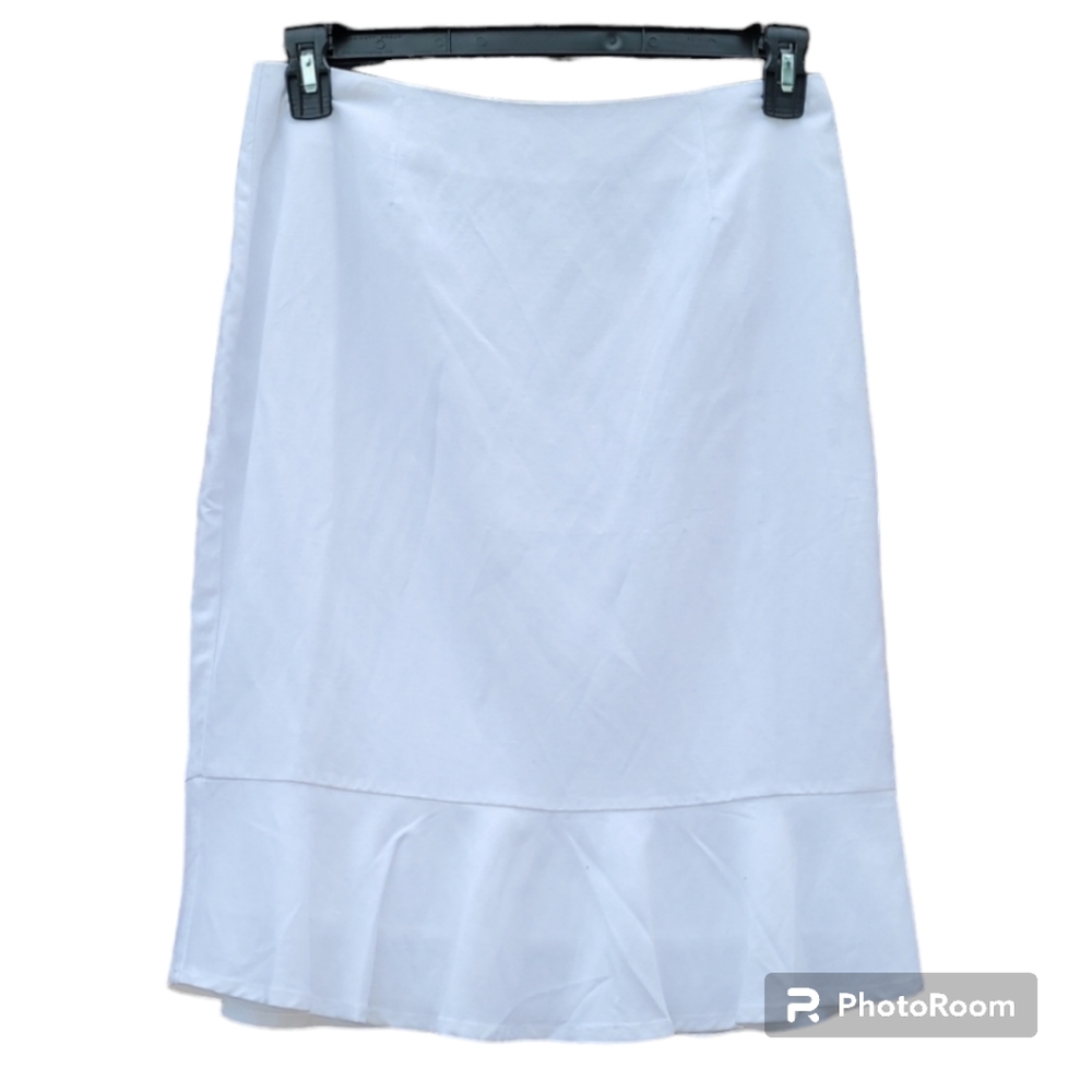 Appraisal skirt linen blend midi back zip ruffle hem neutral summer